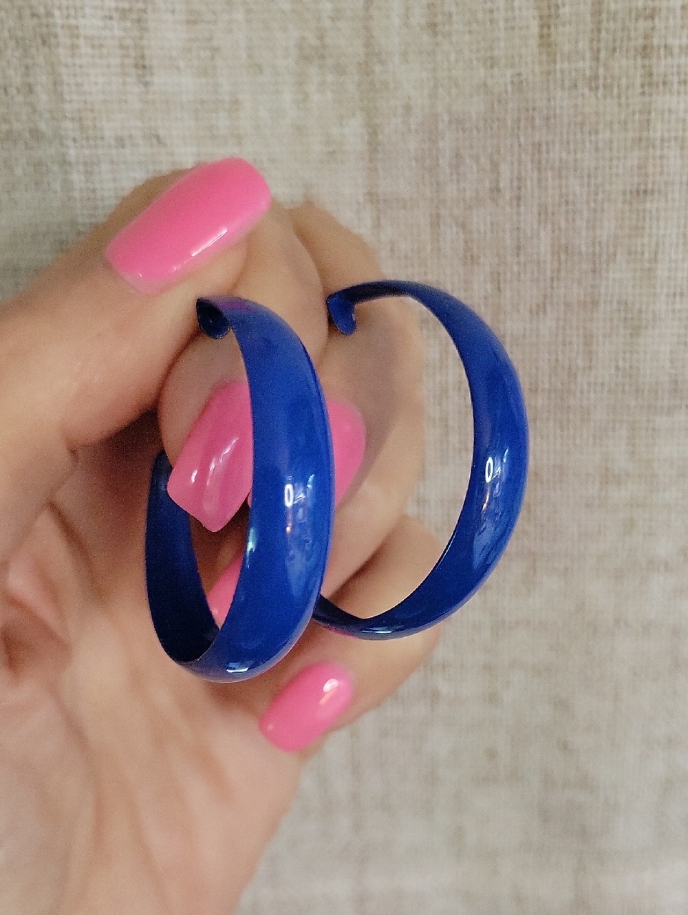 Bold Cobalt Blue Retro Hoop Earrings
